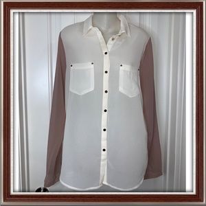 Double Zero Cream & Tan Sheer Top
